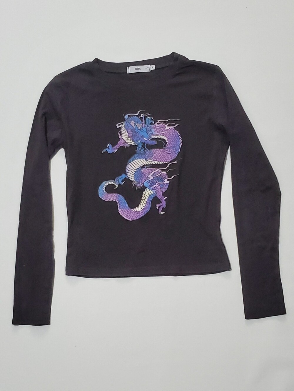 Adika Black Crewneck Sweater with Purple & Blue Dragon Graphic